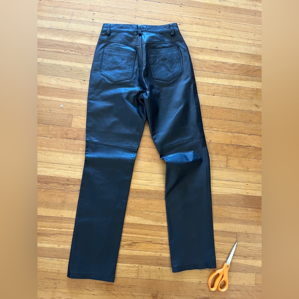 Y2K vintage Leather jeans pants black 2 4 6 S biker goth straight leg taper rock - Picture 6 of 6